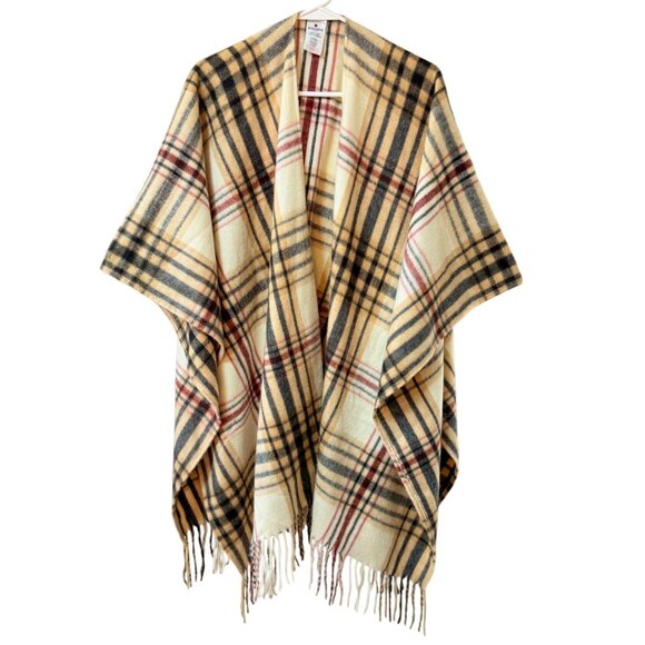 Woolrich Western Open Front Poncho Plaid Shawl Wrap Cozy Lagenlook Knit Cape - Picture 1 of 11